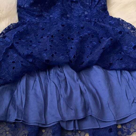 ANTHROPOLOGIE Ruffle-Strap Corset Lace Mini Dress in Blue Sz LARGE - Picture 9 of 9